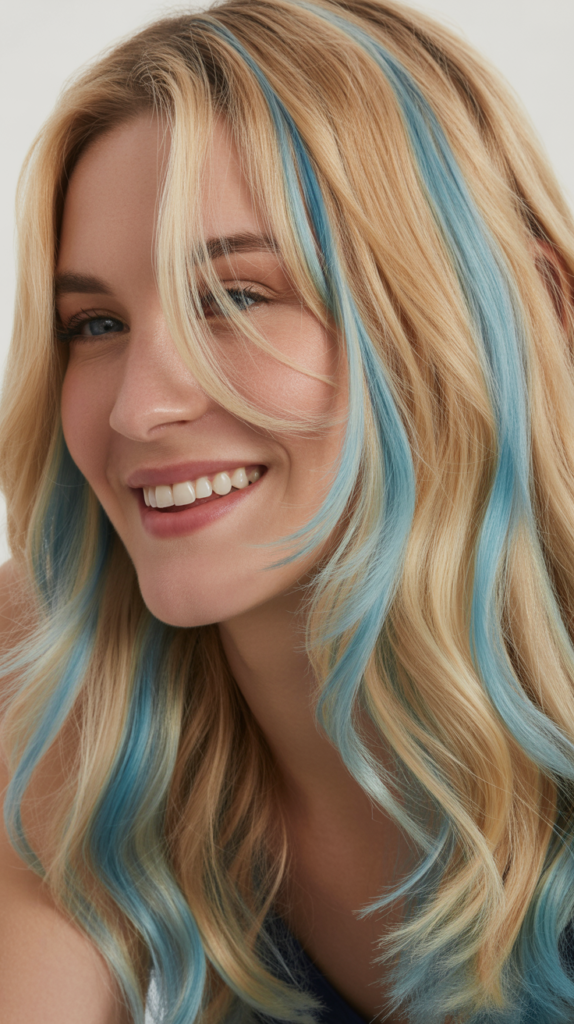 Wheat Blonde with Robin's Egg Blue Highlights