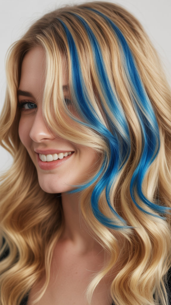 Buttery Blonde with Sapphire Blue Foilayage