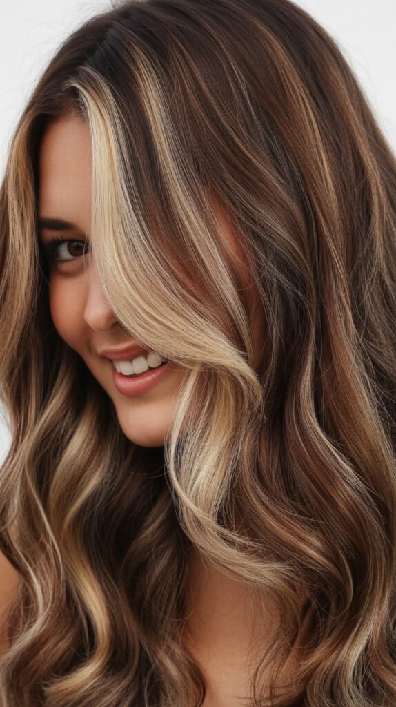 Cool Brown Balayage with Champagne Money Piece