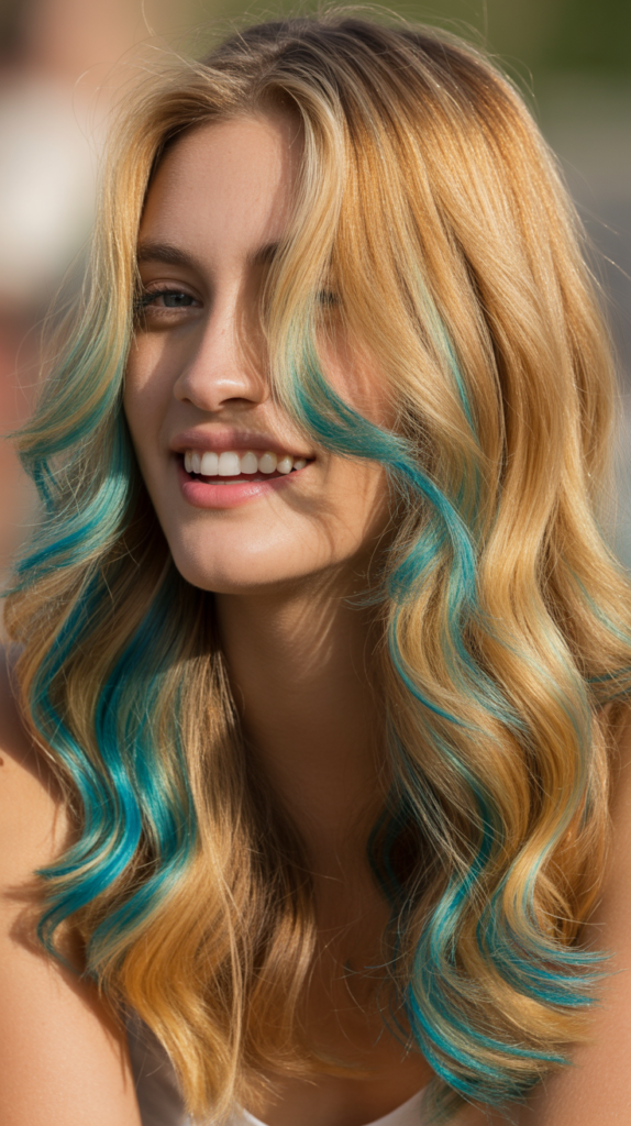  Honey Blonde Base with Turquoise Peekaboo Layers