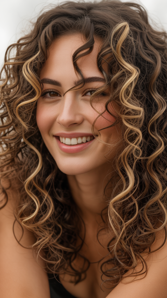 Blonde Highlights on Curly Brown Hair