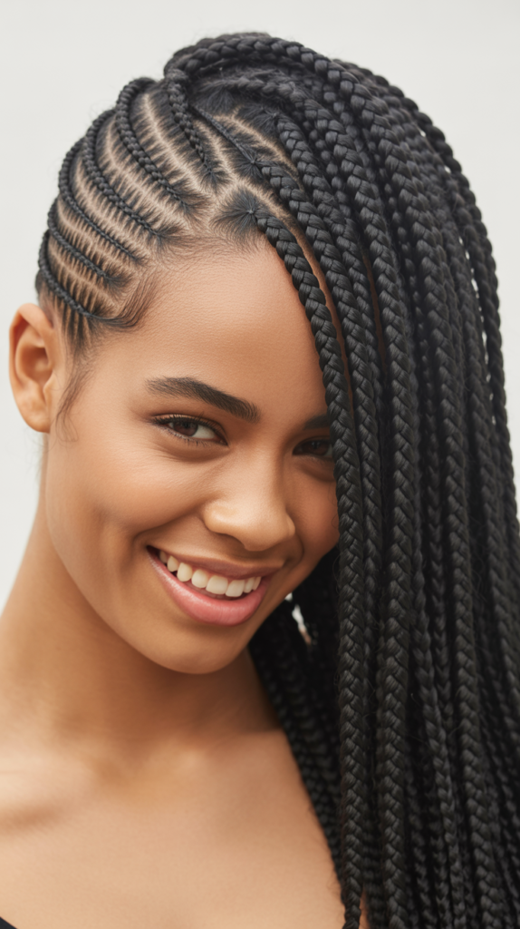 Mohawk-Inspired Half Cornrows Half Box Braids