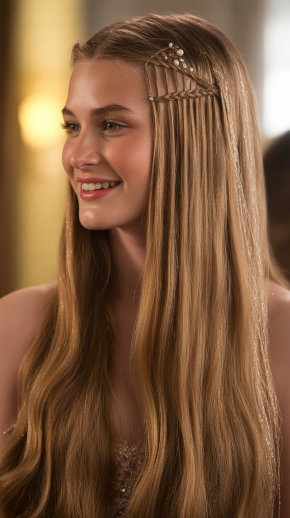 Straight Hair with Middle Braid Accent