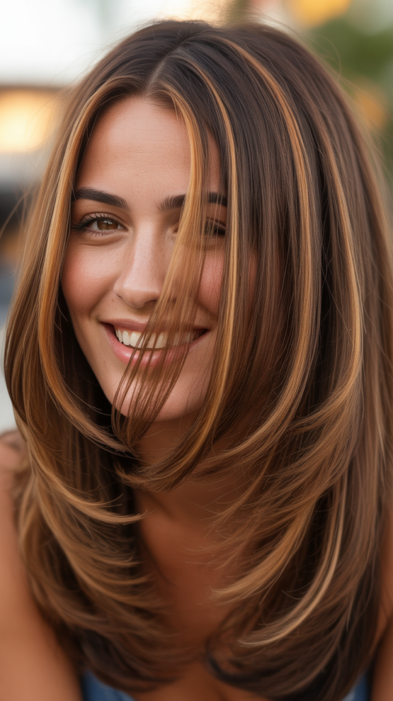Caramel Ribbon Highlights on Straight Layers