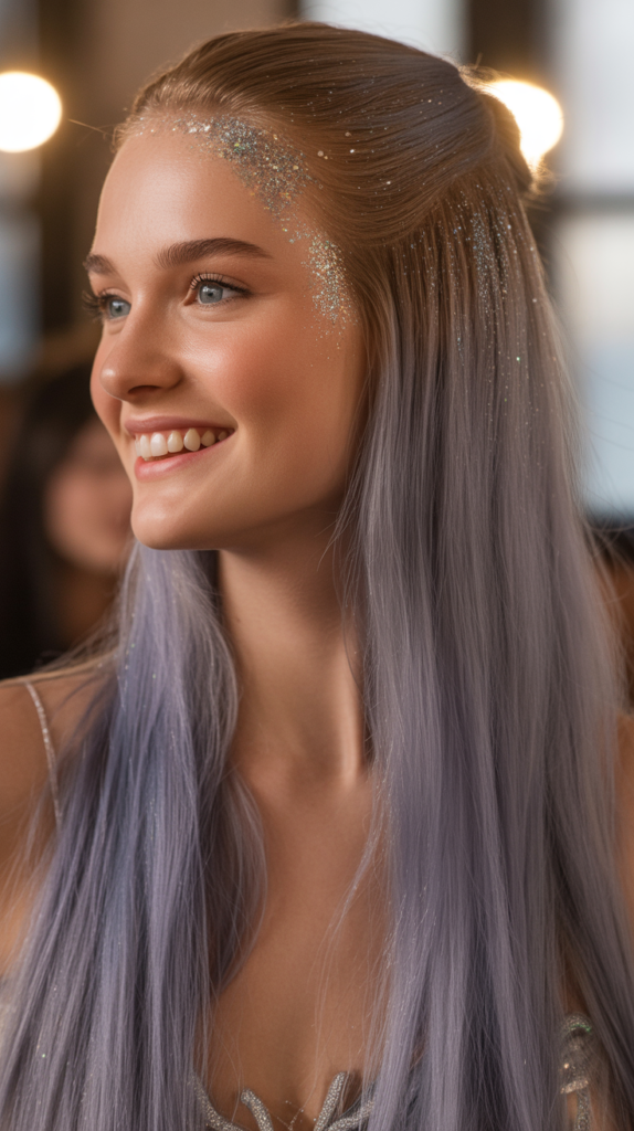 Straight Hair with Glitter Roots