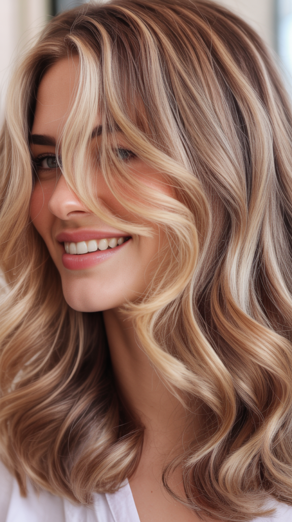 Champagne Rose Blonde Highlights with Mauve Brown Lowlights