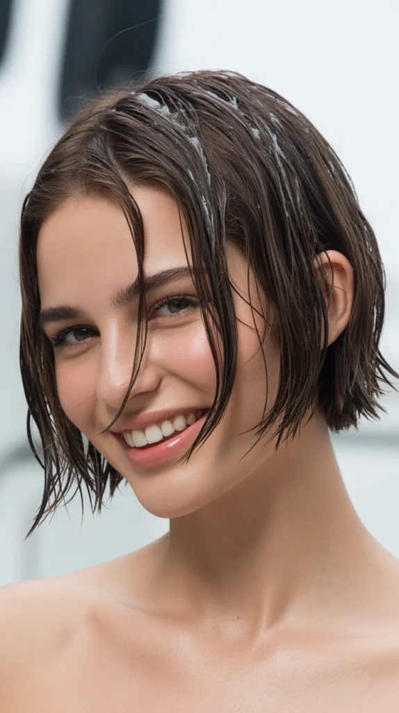 Choppy Bob with Wet-Look Styling