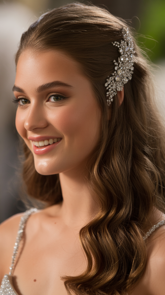 Half-Up with Jeweled Barrette