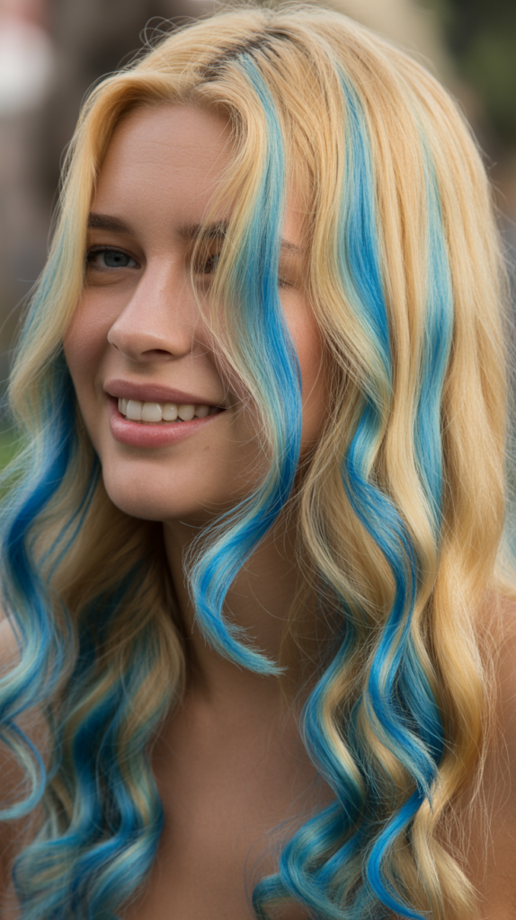 Lemon Blonde with Cerulean Blue Ribbons