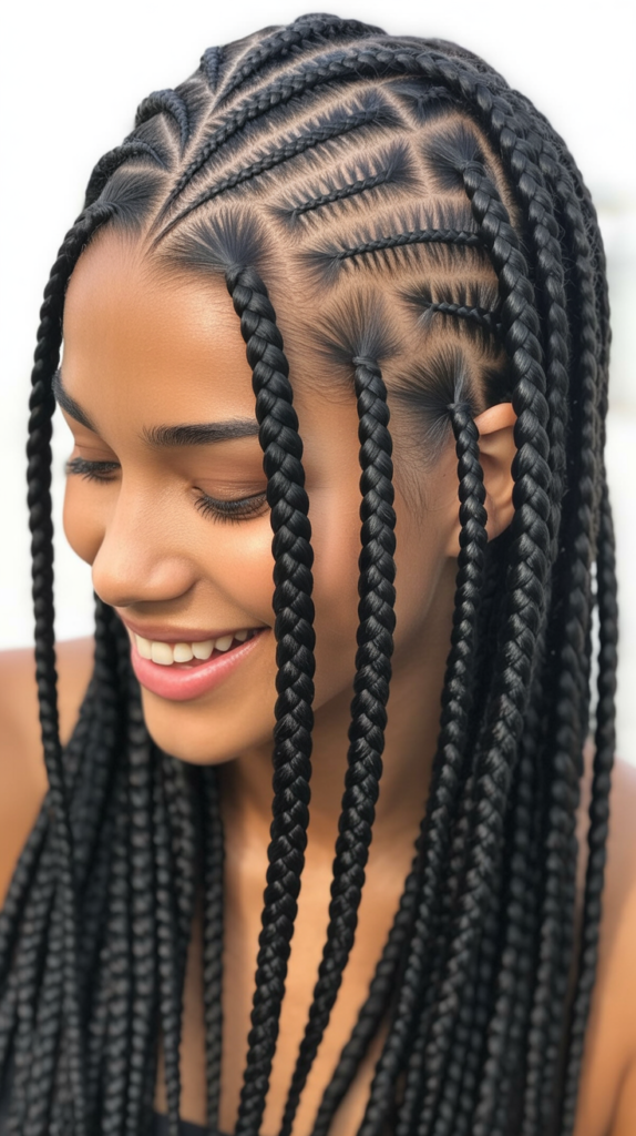 Front Cornrows with Back Box Braids
