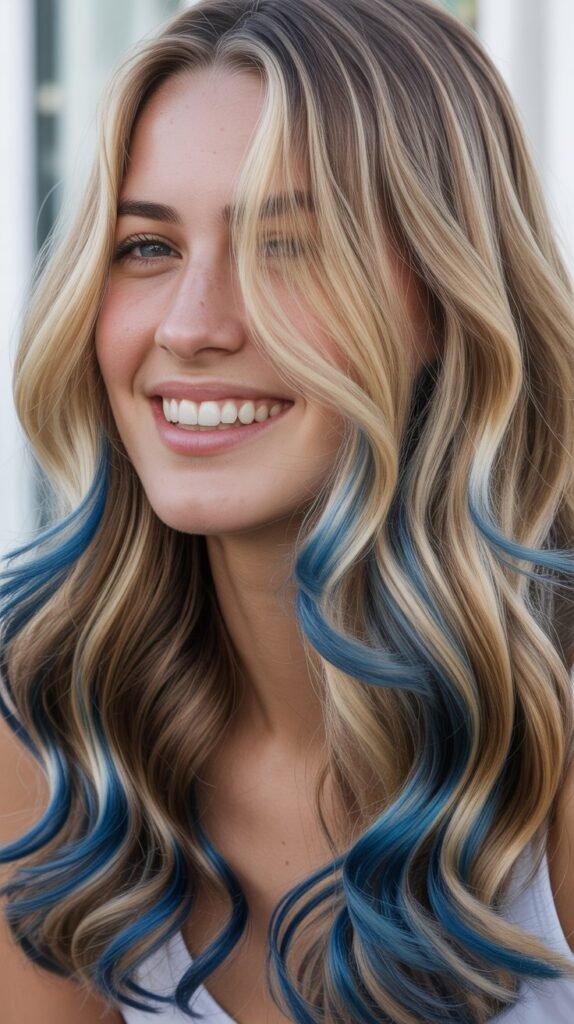 Sandy Blonde with Prussian Blue Balayage