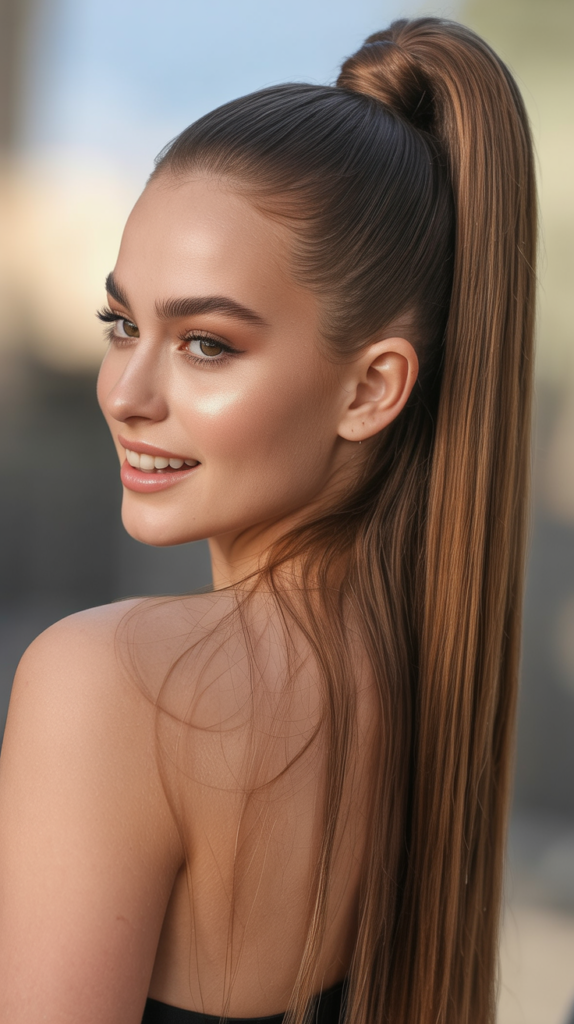 Sleek High Ponytail with Straight Length