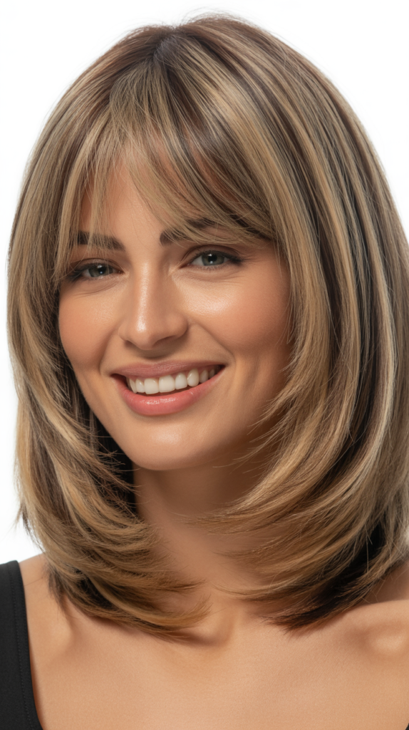 Long Bob with Soft Layers and Micro Curtain Bangs