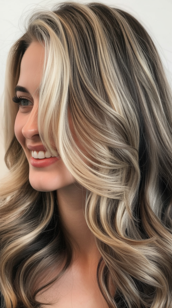 Pearl Ash Blonde Highlights with Charcoal Lowlights