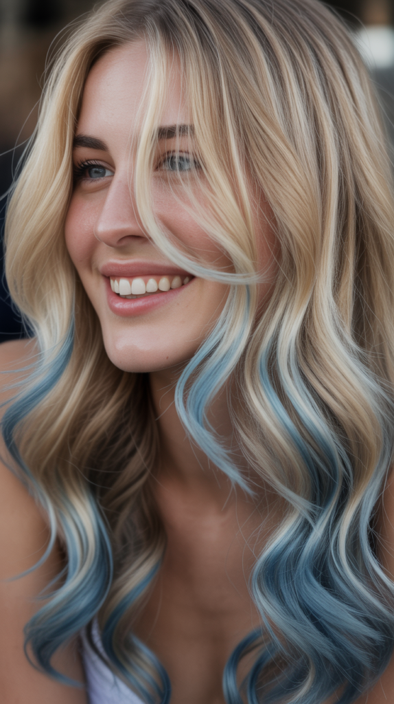 Creamy Blonde with Powder Blue Lowlights