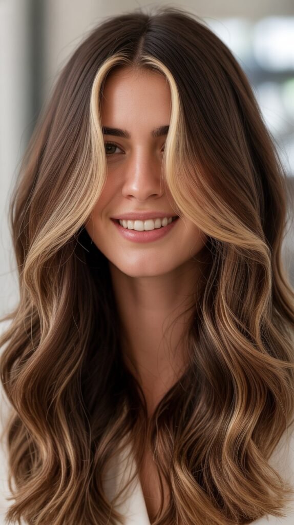 Smoky Brown Balayage with Pearl Blonde Money Piece