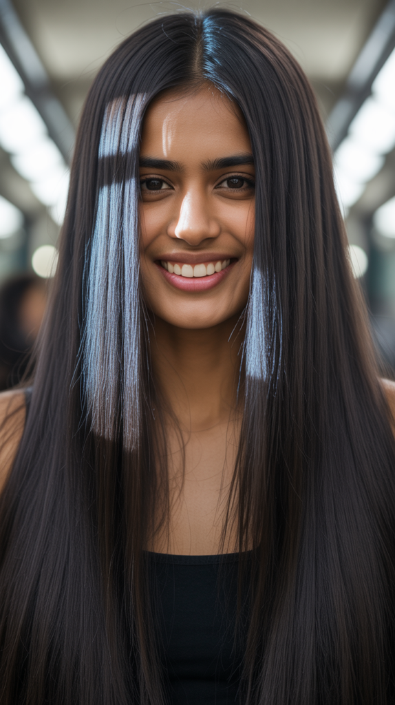 Ultra-Sleek Middle Part with Extreme Shine