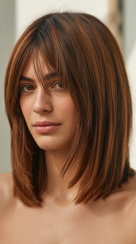 Textured Long Bob with Choppy Curtain Bangs