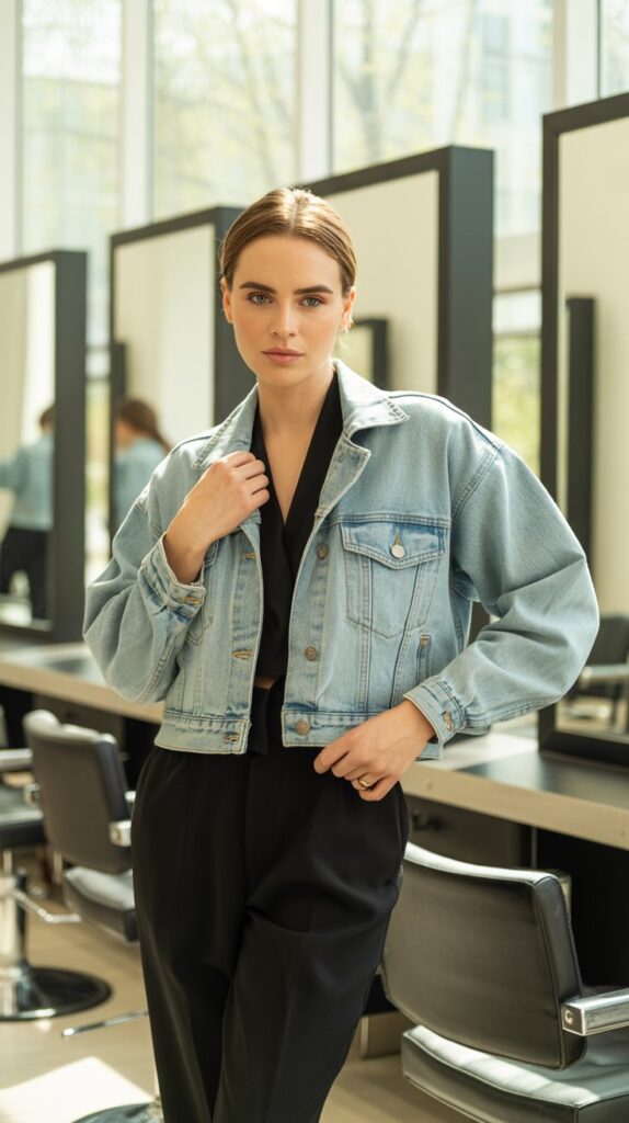 33 Fresh Hairstylist Outfits for Work in Spring 27 Denim Jacket Over Everything