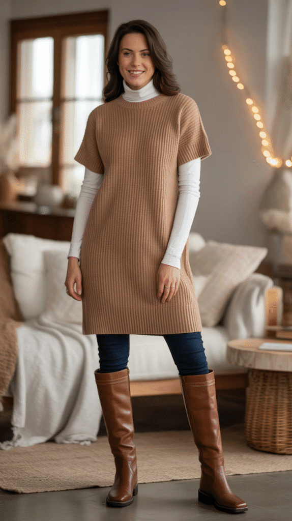 30 Chic Casual Fall Outfits for Women with Jeans 22 Turtleneck Under Dress with Jeans