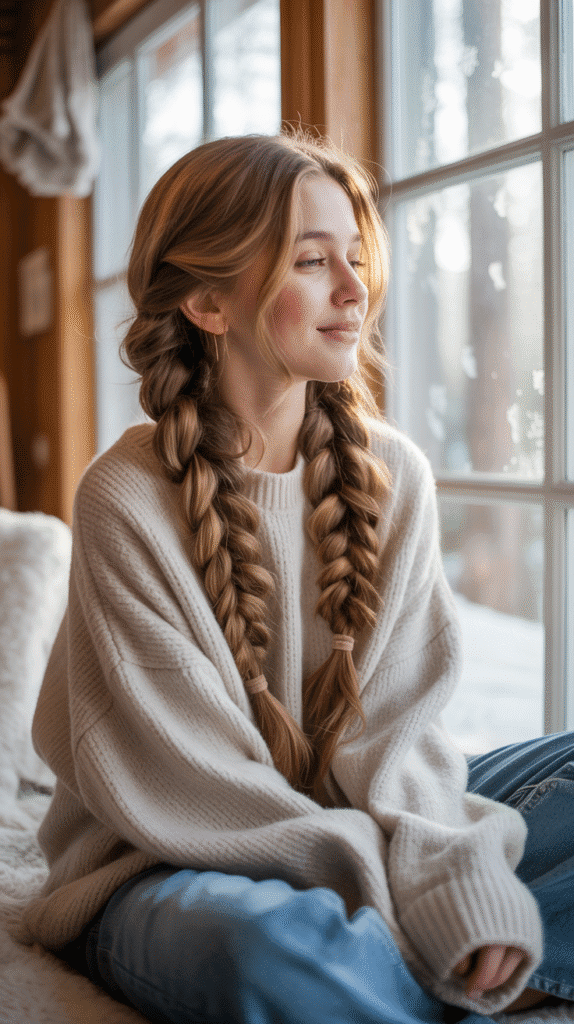 30 Adorable Cute Winter Hairstyles with Braids 23 Chunky Bohemian Braids