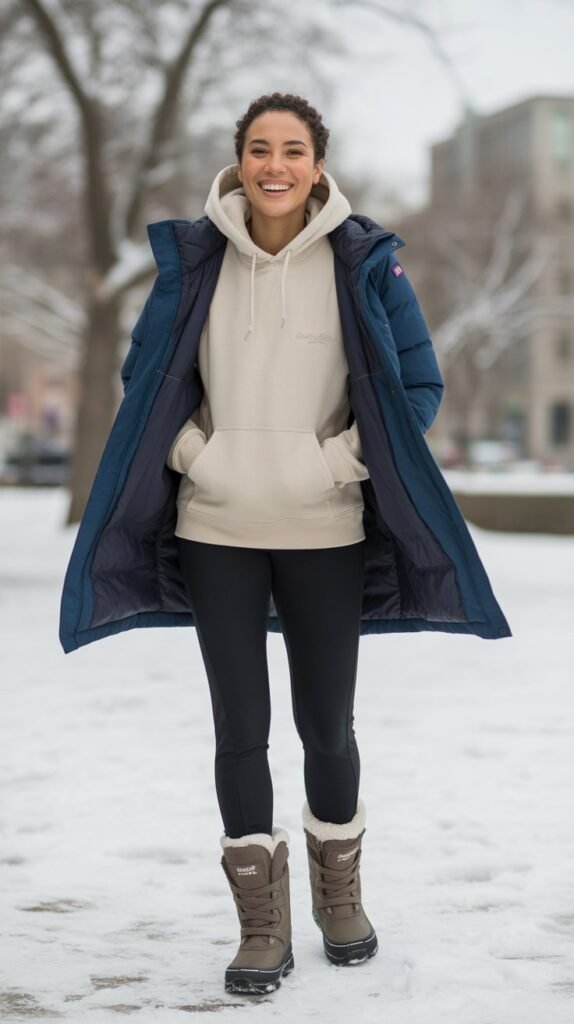 Parka with Pullover Hoodie, Leggings, and Snow Boots