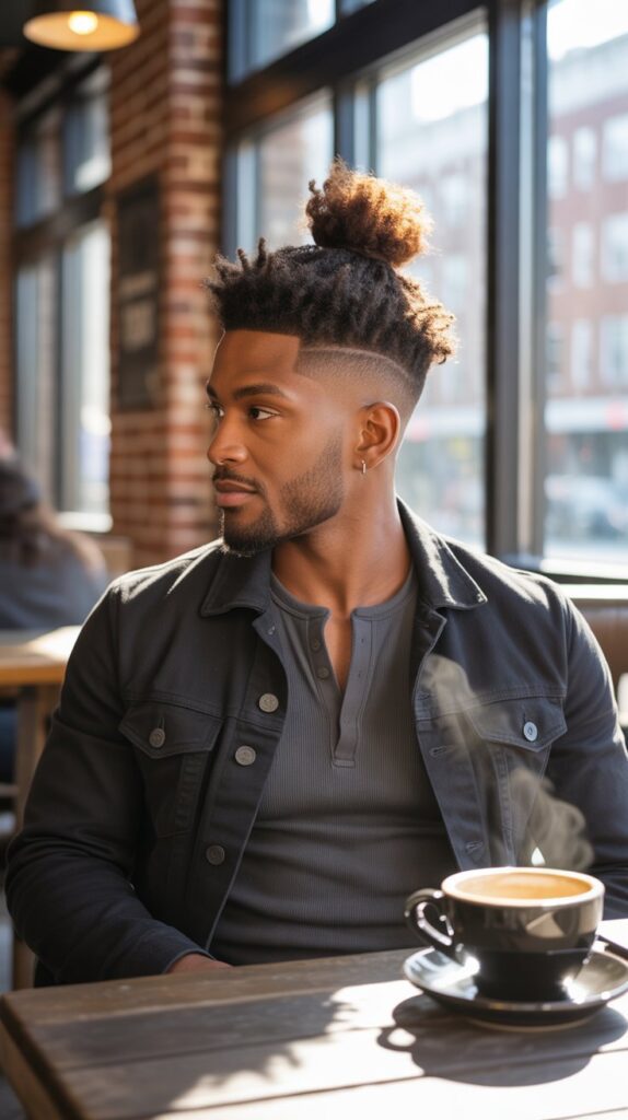 Top 27+ Jaw-Dropping Low Taper Fade Haircuts for Black Men You Need to Try! 26 Low Taper Fade with Curly Top Knot