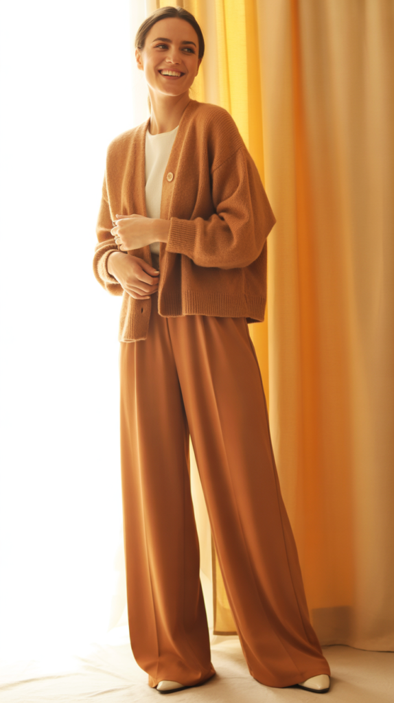 Cardigan Set with Wide-Leg Trousers