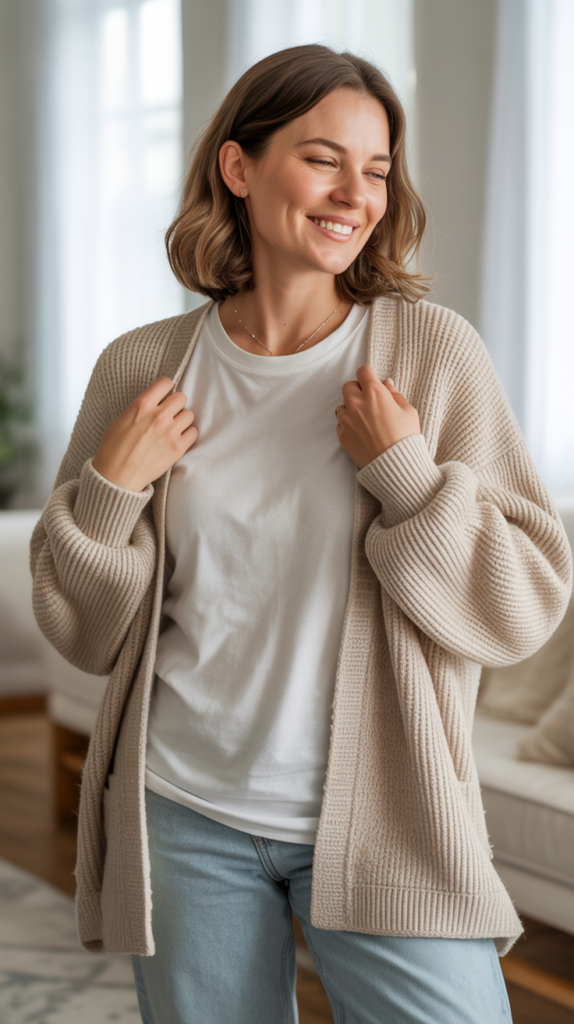 Cozy Cardigan Over Simple Basics