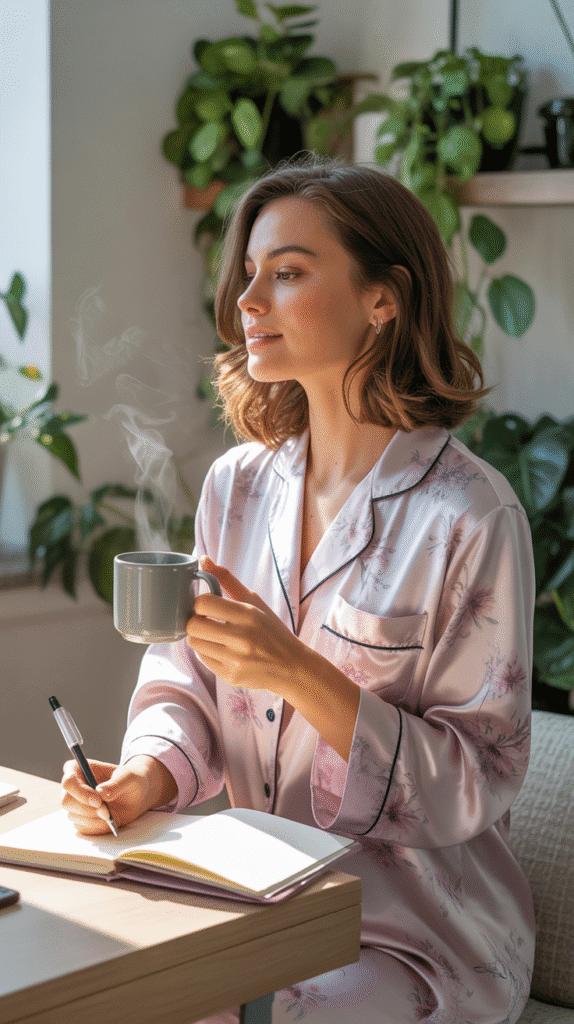 30 Trendy DTI Self Care Sunday Outfit Ideas for Women 26 Printed Pajama Set with Robe