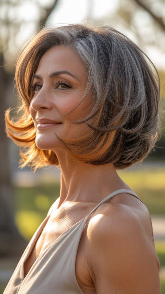 Warm Caramel and Honey Lowlights for Dimensional Gray