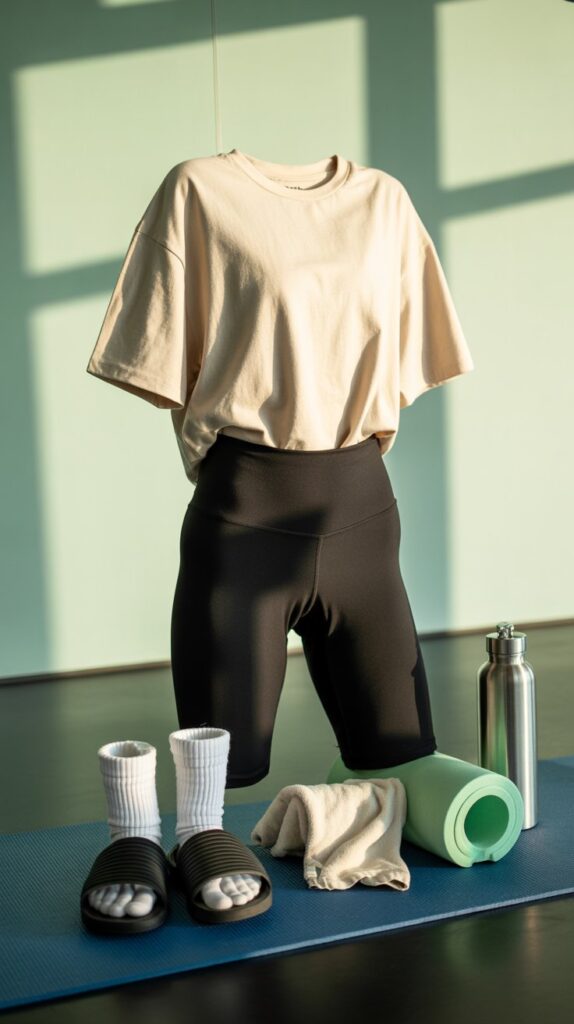 27 Stylish Self Care Sunday Outfits for Every Occasion 14 Bike Shorts and Oversized Tee