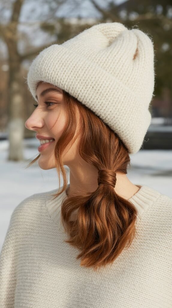 Wrapped Low Ponytail with Oversized Beanie