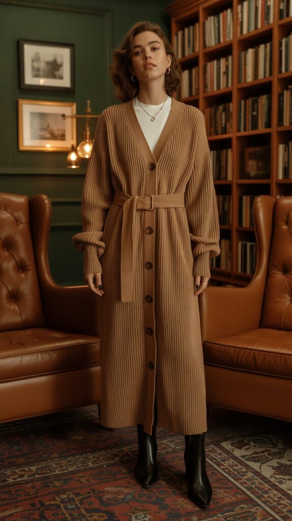 33 Chic Self Care Sunday Outfit Ideas to Dress to Impress 24 The Belted Cardigan Dress