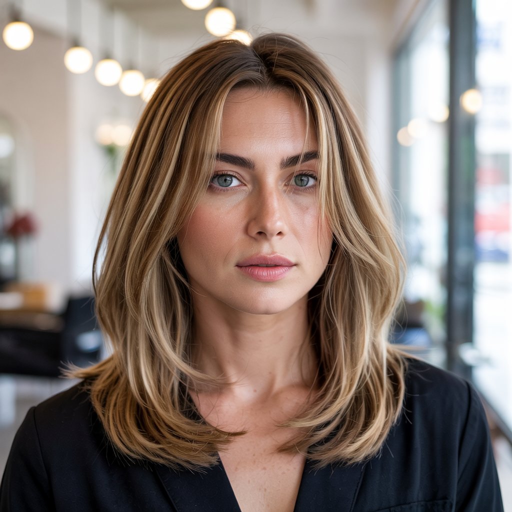 Sleek Straight Long Bob with Center-Parted Curtain Bangs