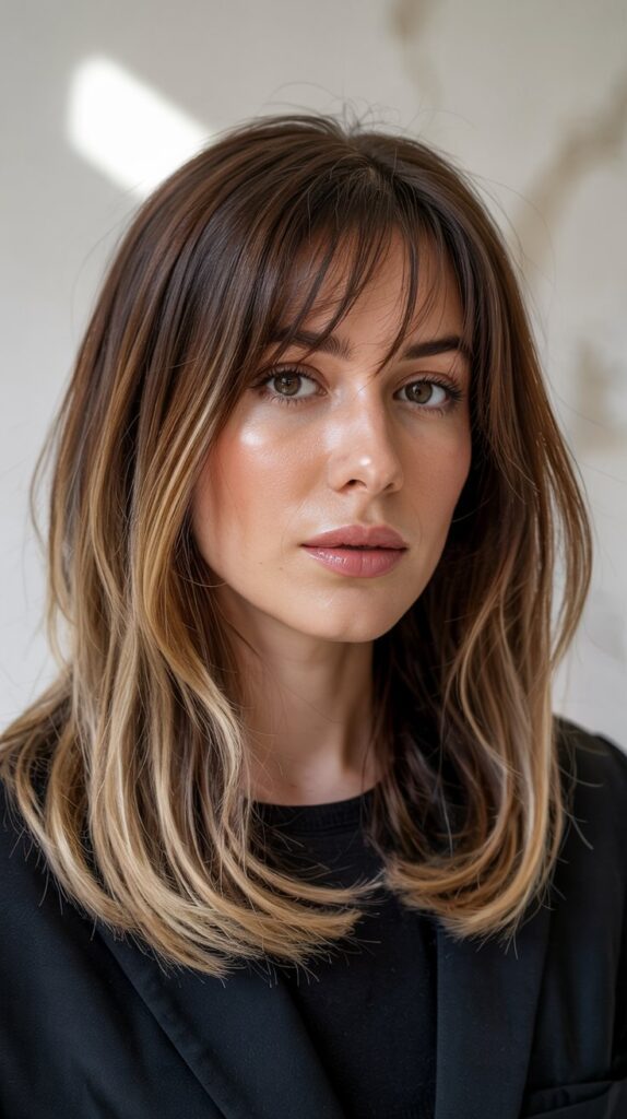 Asymmetrical Long Bob with Curtain Bangs