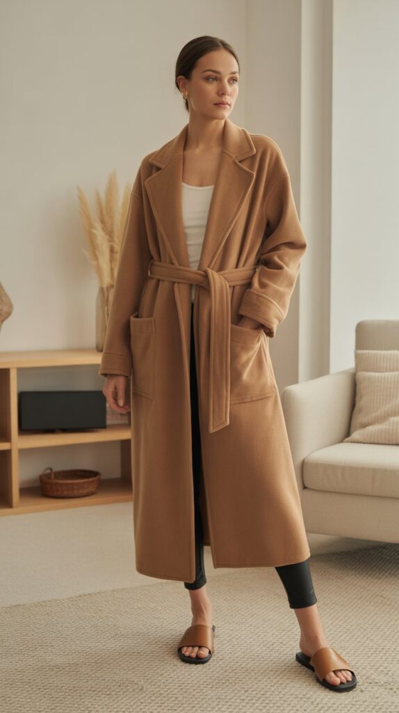 33 Chic Self Care Sunday Outfit Ideas to Dress to Impress 9 The Robe Coat Over Minimalist Basics