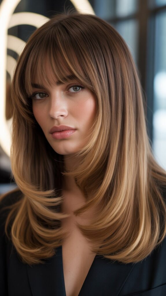 Long Bob with Curtain Bangs and Balayage Ombré