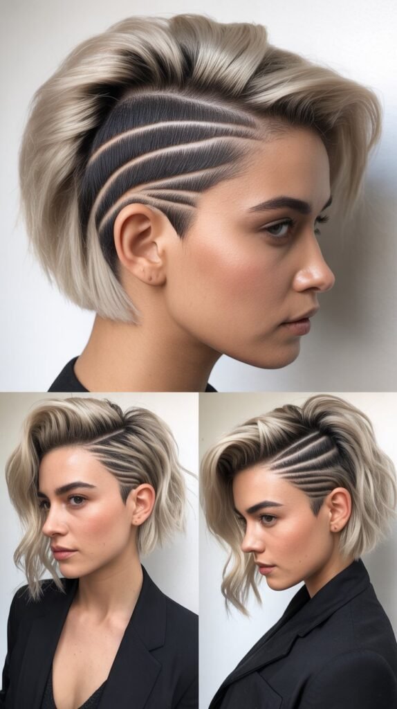  Edgy Blonde Undercut with Graphite Lowlights