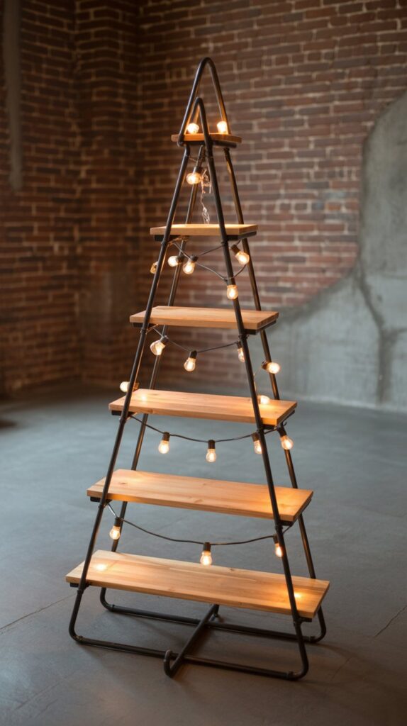 Best 30 Beautiful Wooden Christmas Trees to Try This Year 11 Industrial Pipe and Wood Christmas Tree