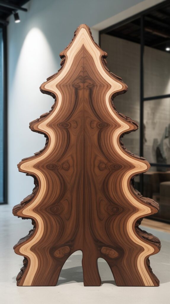 Best 30 Beautiful Wooden Christmas Trees to Try This Year 27 Live Edge Wood Slab Tree