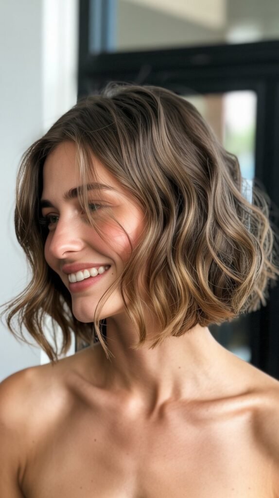 Wavy Medium Angled Bob with Natural Texture