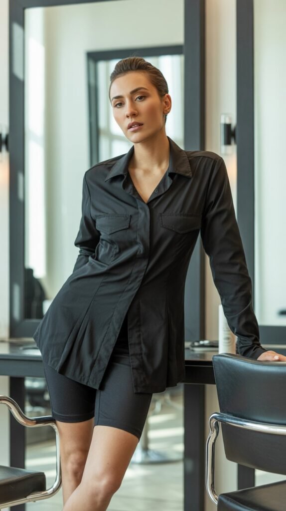 Black Utility Shirt with Black Biker Shorts