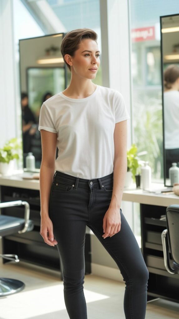 Classic Black Skinny Jeans with White Tee