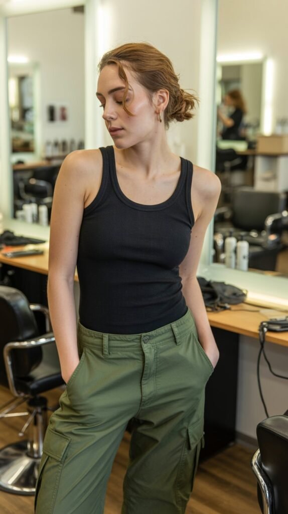  Cargo Pants with Fitted Tank Top