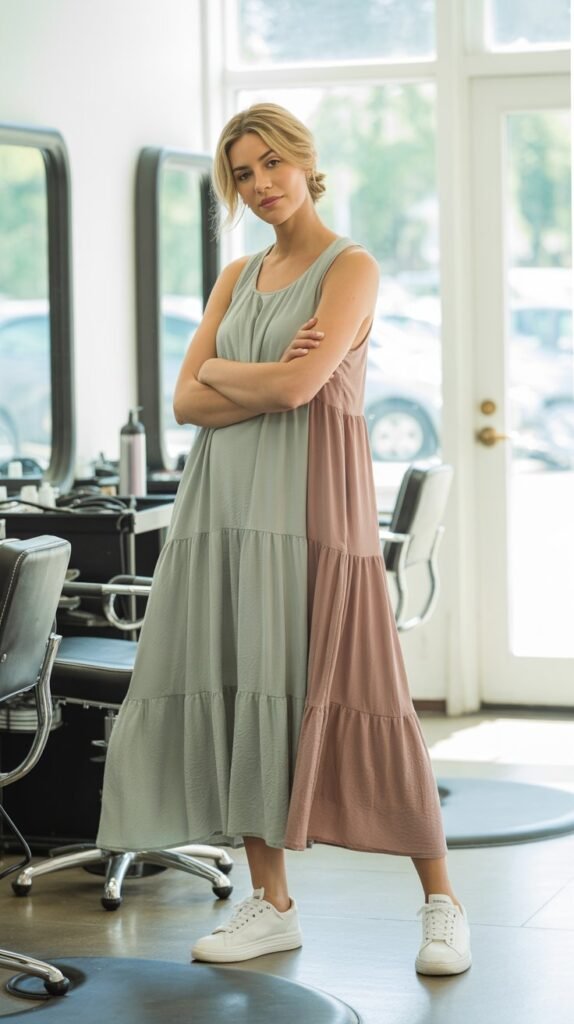 Tiered Maxi Dress with Sneakers