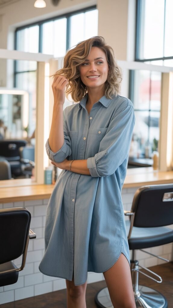Lightweight Chambray Shirt Dress