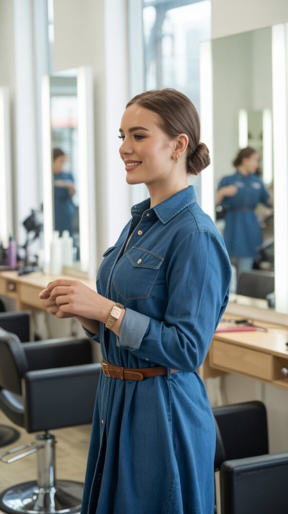 Denim Shirt Dress with Belt