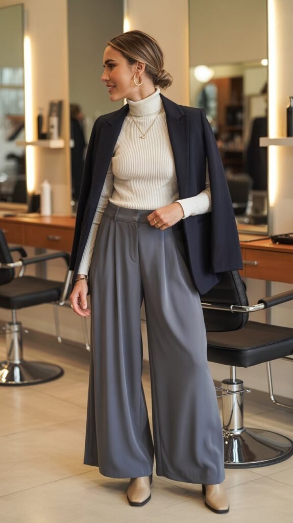  Culottes with Turtleneck and Blazer