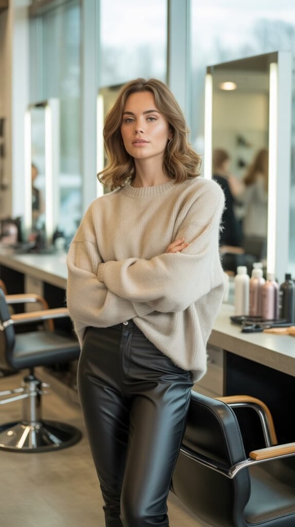  Leather Leggings with Oversized Sweater